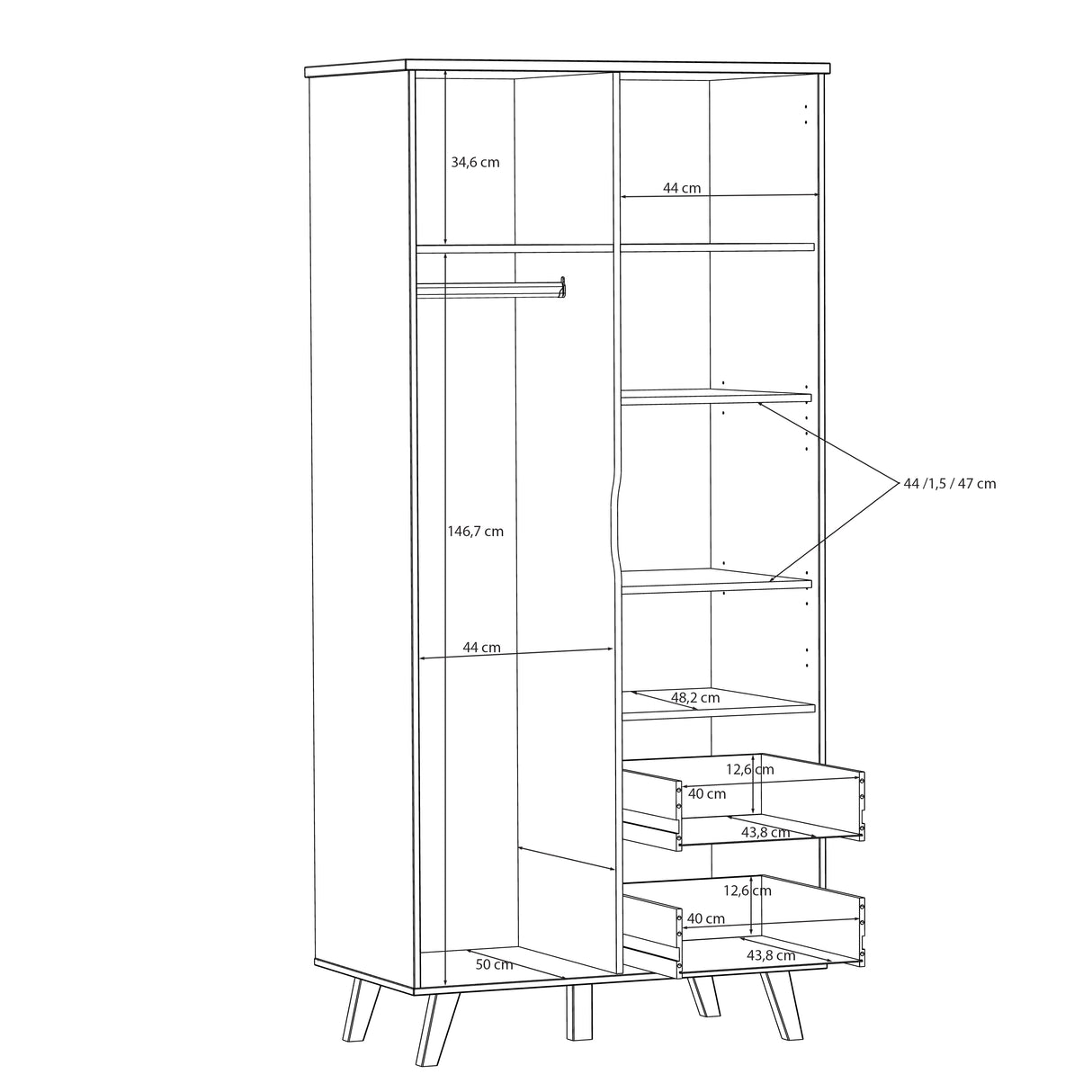 Oskar 2 Door 2 Drawer 95cm Wardrobe - Matt White & Oak - FurniComp