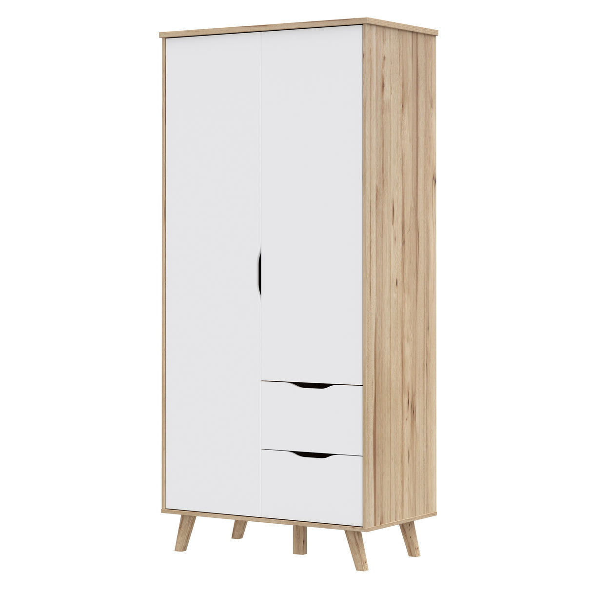 Oskar 2 Door 2 Drawer 95cm Wardrobe - Matt White & Oak - FurniComp
