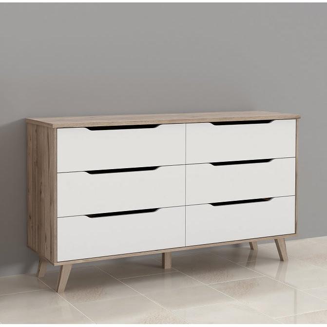 Oskar 6 Drawer Wide Chest of Drawers - Matt White & Oak - FurniComp