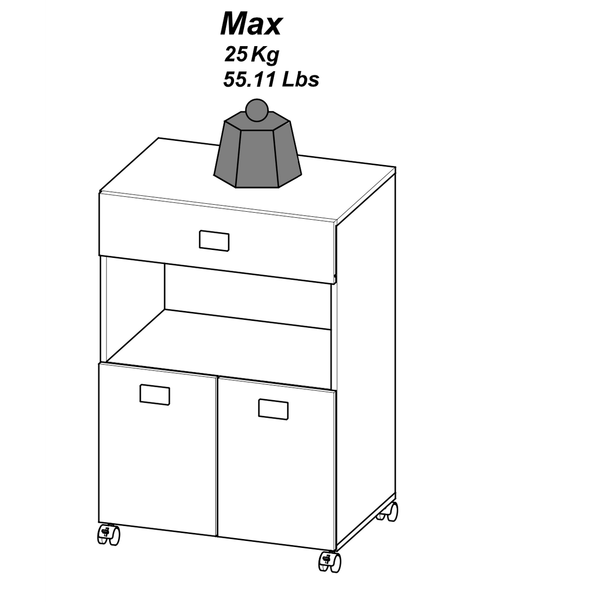 Owen Kitchen Pantry Trolley with Microwave Shelf - Matt White & Acacia Oak - FurniComp