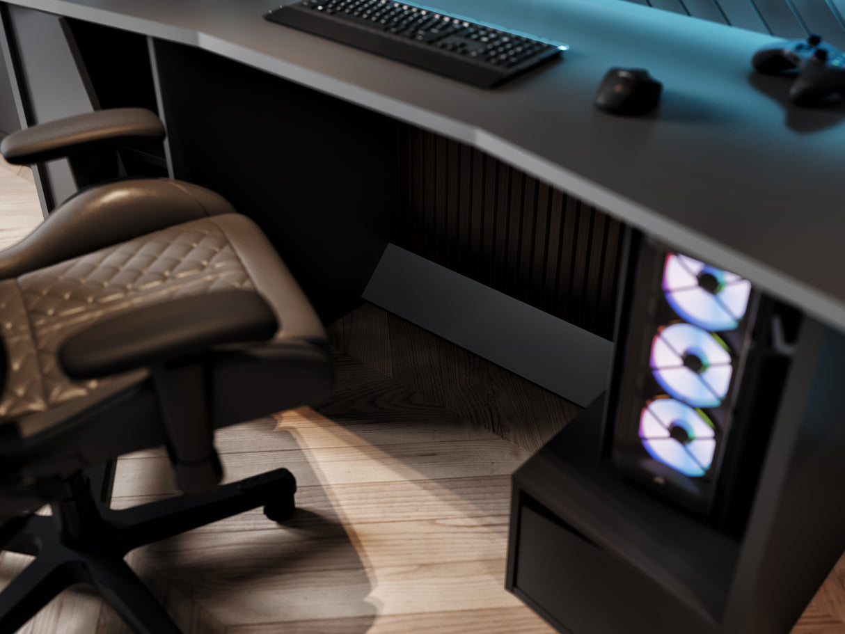 Oxford Matt Black Gaming Desk with Hutch and Storage - FurniComp