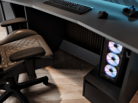 Oxford Matt Black Gaming Desk with Hutch and Storage - FurniComp