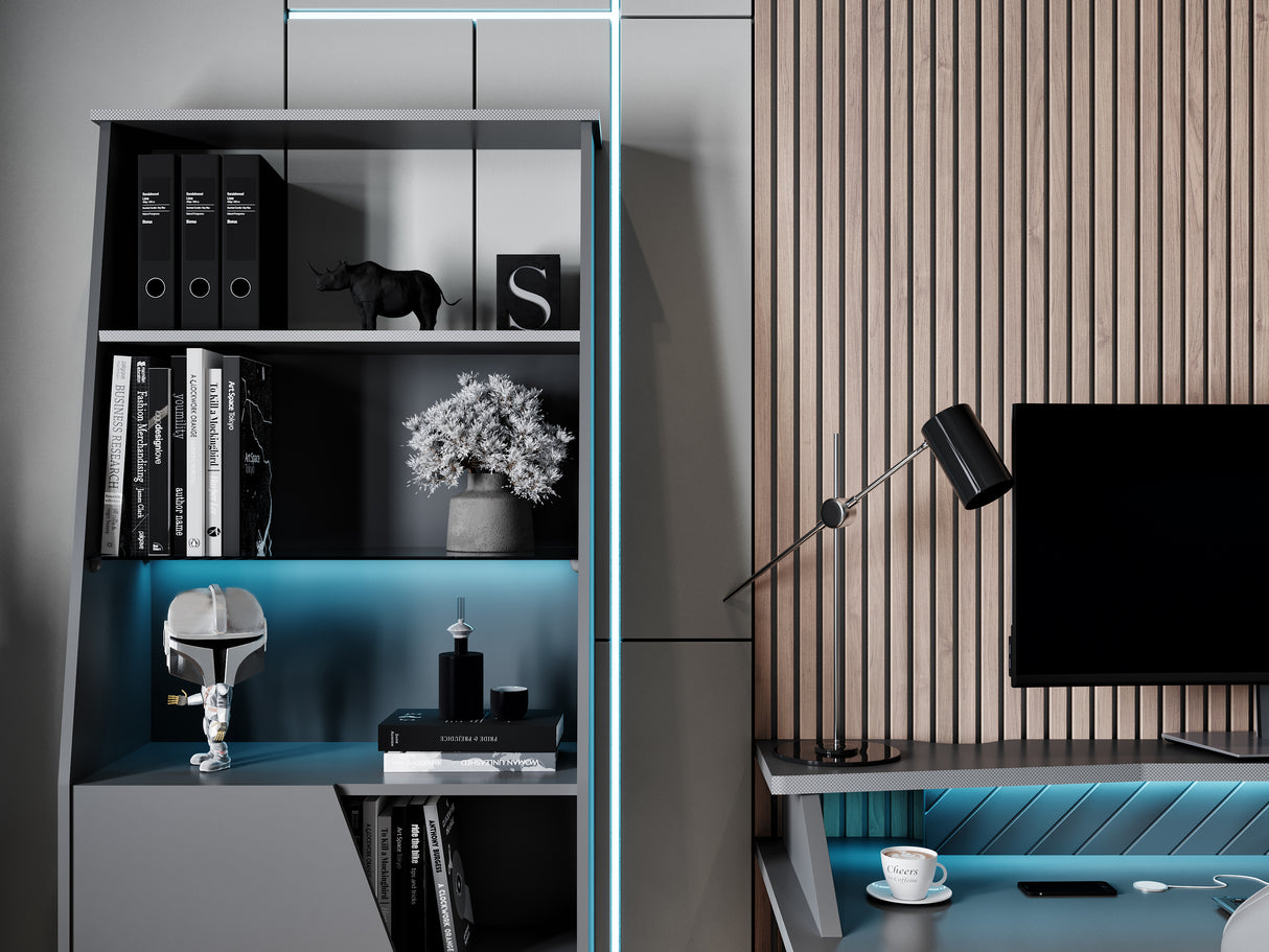 Oxford Matt Black Gaming Desk with Hutch and Storage - FurniComp