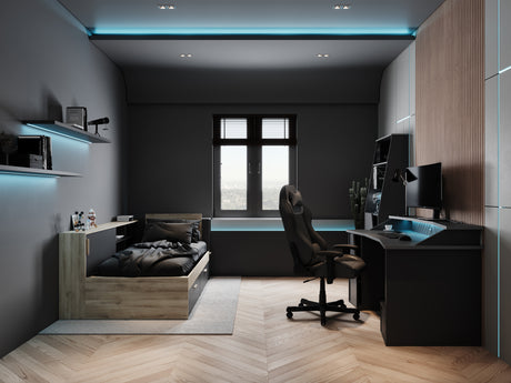 Oxford Matt Black Gaming Desk with Hutch and Storage - FurniComp