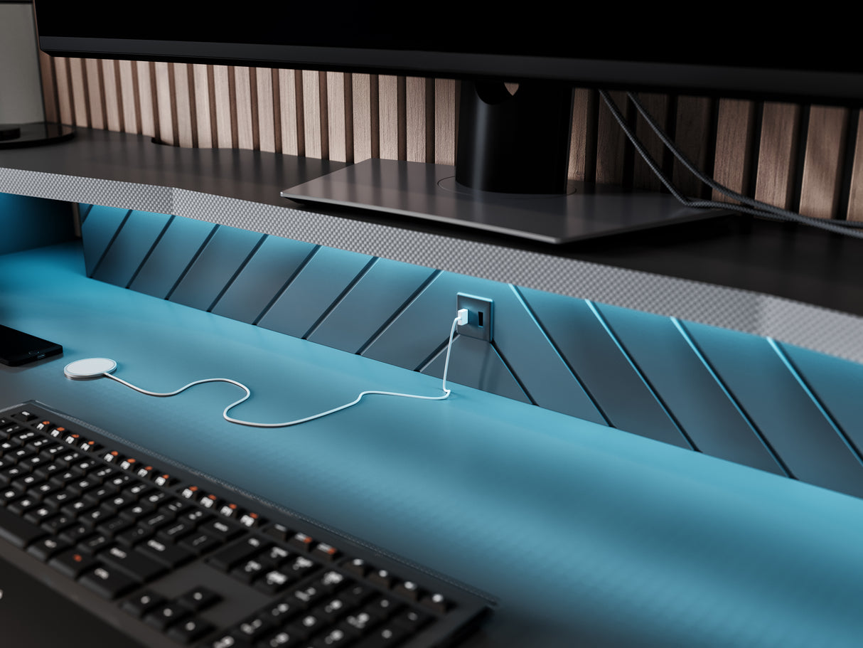 Oxford Matt Black Gaming Desk with Hutch and Storage - FurniComp