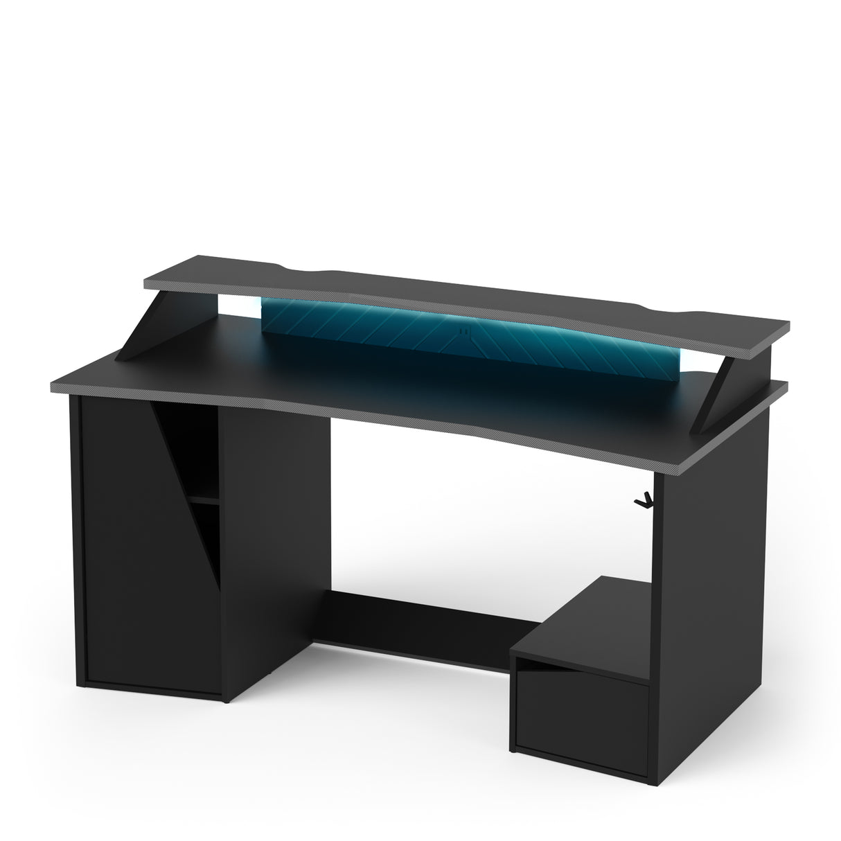 Oxford Matt Black Gaming Desk with Hutch and Storage - FurniComp