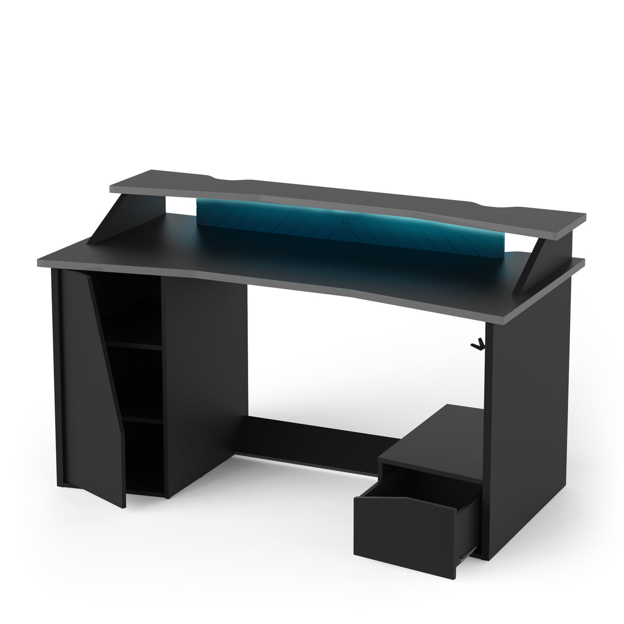 Oxford Matt Black Gaming Desk with Hutch and Storage - FurniComp