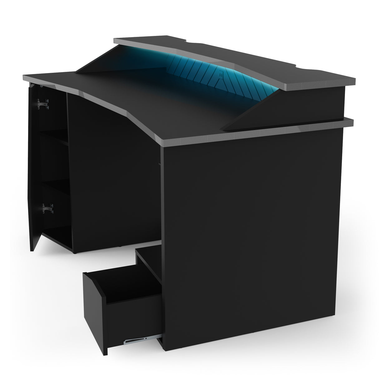 Oxford Matt Black Gaming Desk with Hutch and Storage - FurniComp