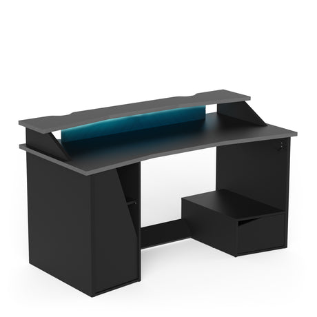 Oxford Matt Black Gaming Desk with Hutch and Storage - FurniComp