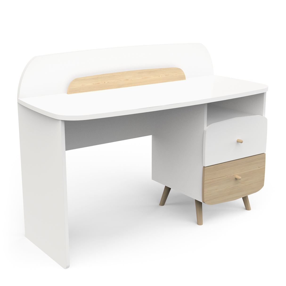 Poppy 2 Drawer Study Desk for Kids- Matt White & Oak - FurniComp