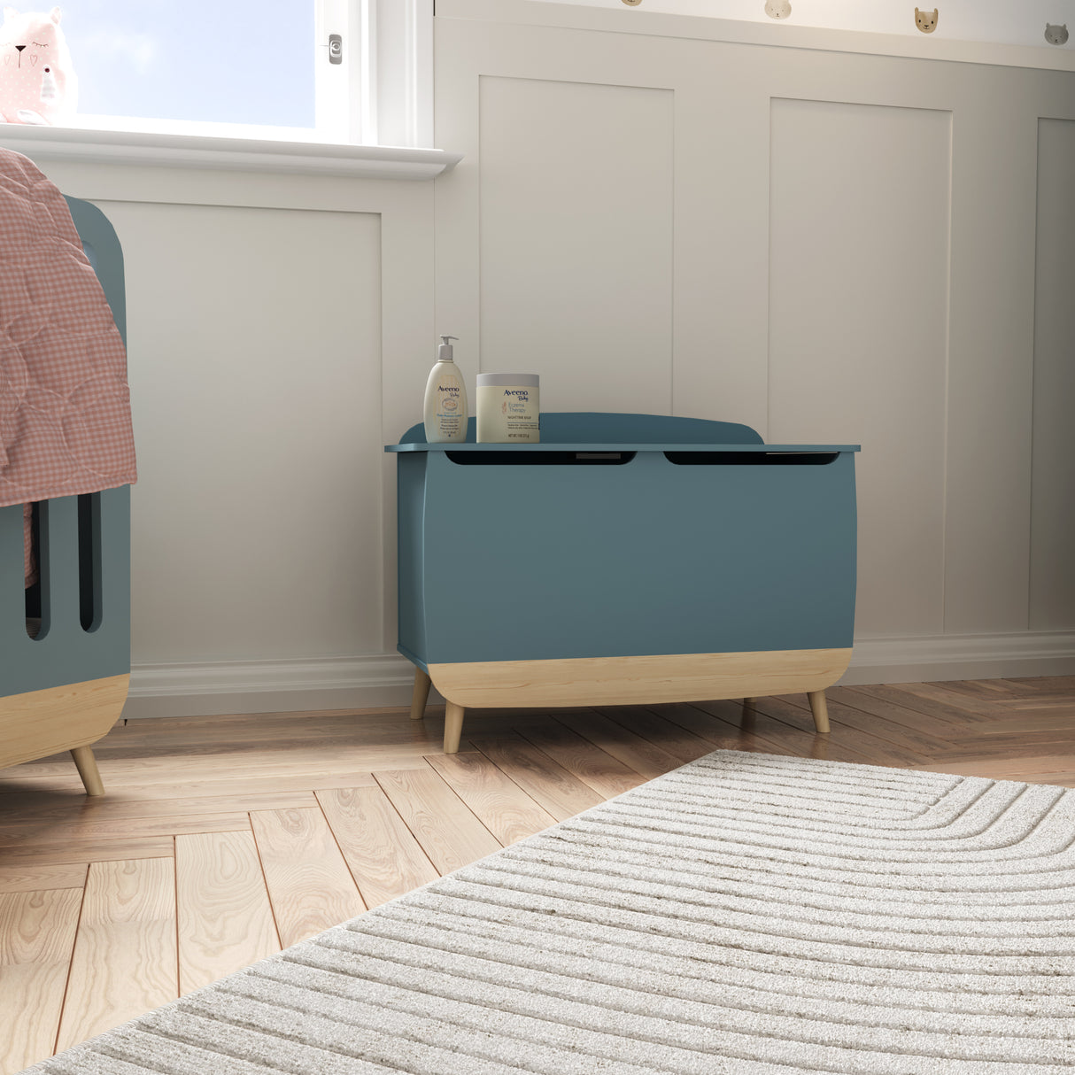 Poppy Kids Toy Box- Blue & Oak - FurniComp