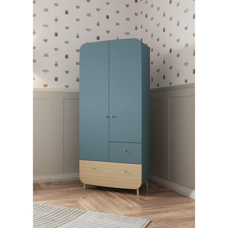 Poppy 2 Door 2 Drawer Kids Wardrobe- Blue & Oak - FurniComp