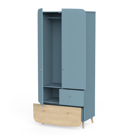 Poppy 2 Door 2 Drawer Kids Wardrobe- Blue & Oak - FurniComp