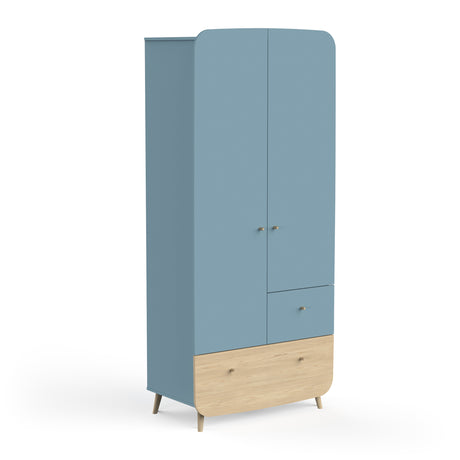 Poppy 2 Door 2 Drawer Kids Wardrobe- Blue & Oak - FurniComp