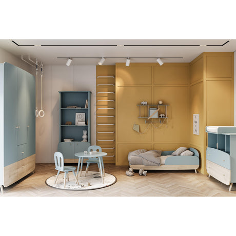 Poppy 2 Door Tall Kids Bookcase- Blue & Oak - FurniComp