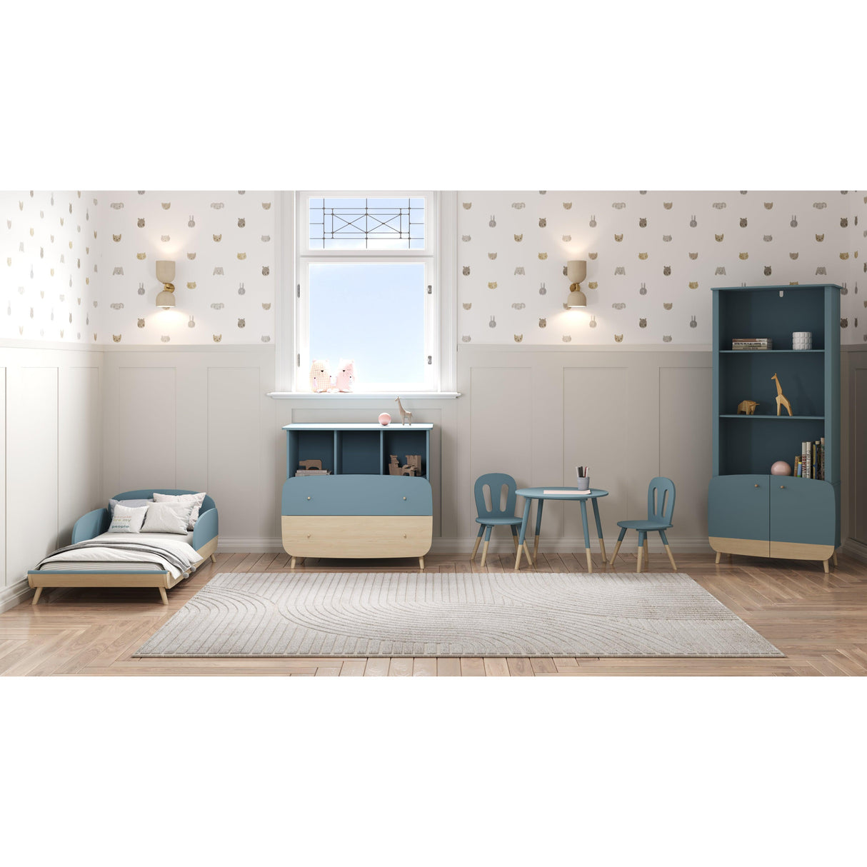 Poppy 70x140cm Toddler Bed- Blue & Oak - FurniComp