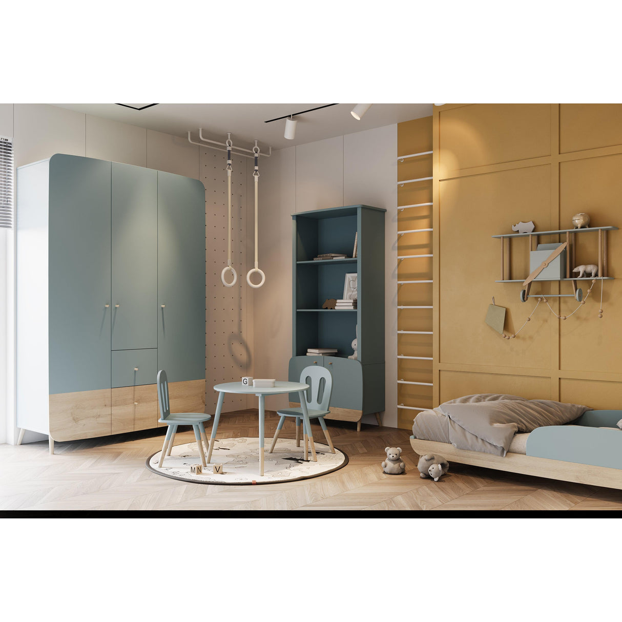 Poppy 70x140cm Toddler Bed- Blue & Oak - FurniComp