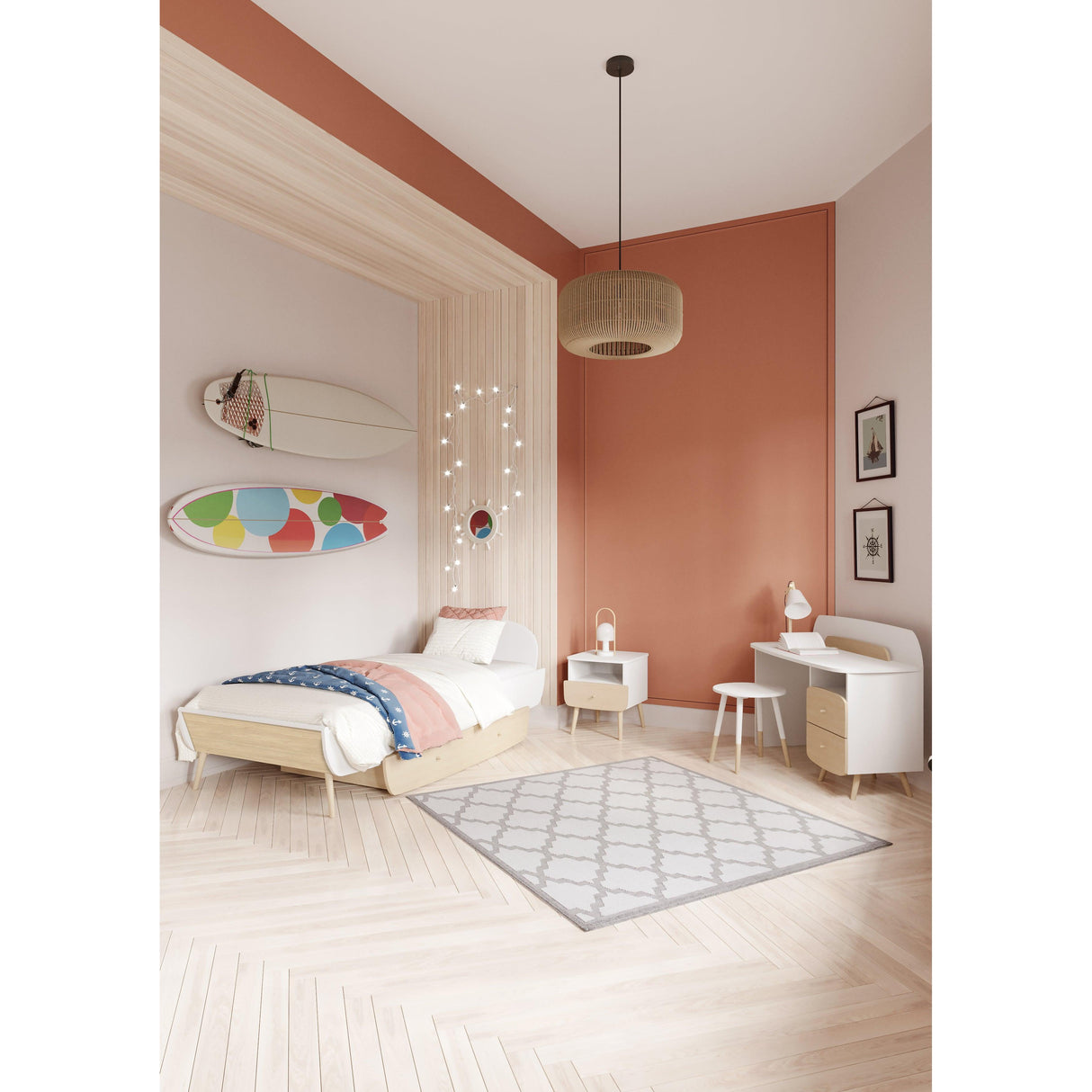 Poppy 2 Drawer Study Desk for Kids- Matt White & Oak - FurniComp