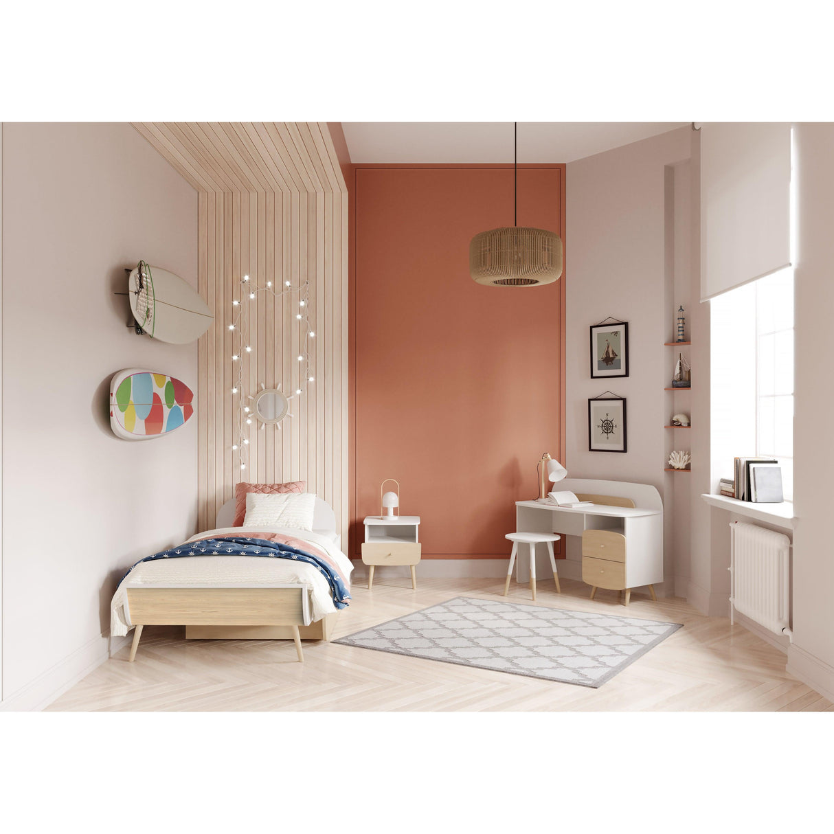 Poppy 2 Drawer Study Desk for Kids- Matt White & Oak - FurniComp