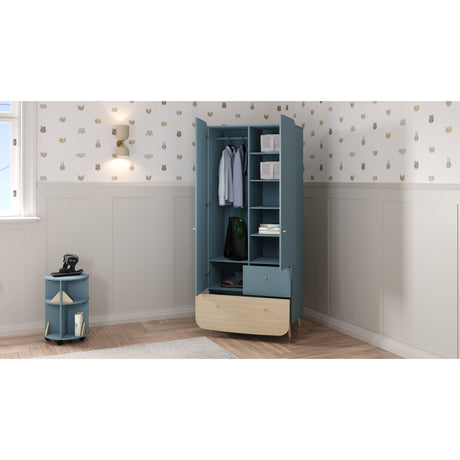 Poppy 2 Door 2 Drawer Kids Wardrobe- Blue & Oak - FurniComp