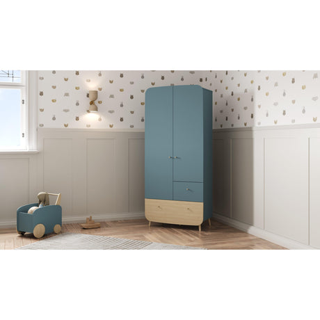 Poppy 2 Door 2 Drawer Kids Wardrobe- Blue & Oak - FurniComp