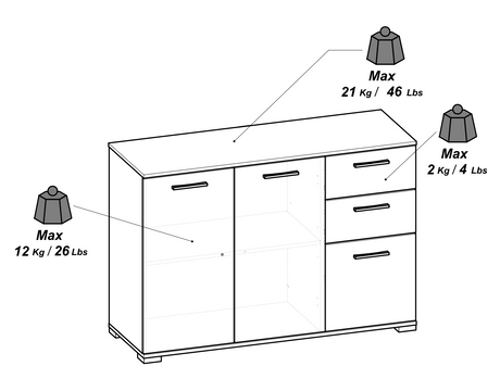 Prague 3 Door 2 Drawer 120cm Matt White Sideboard - FurniComp