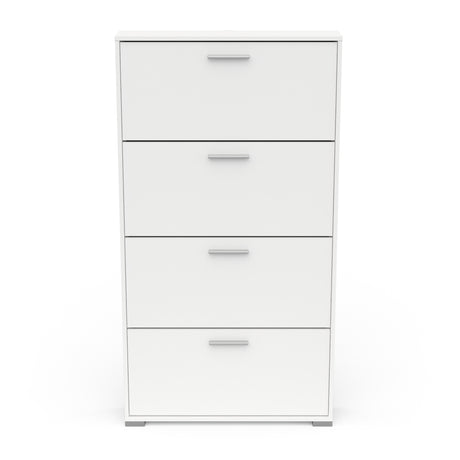 Prague 4 Door Matt White Tall Shoe Storage Cabinet Rack - FurniComp