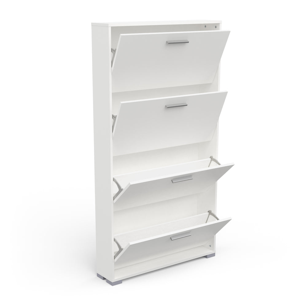 Prague 4 Door Matt White Tall Shoe Storage Cabinet Rack - FurniComp