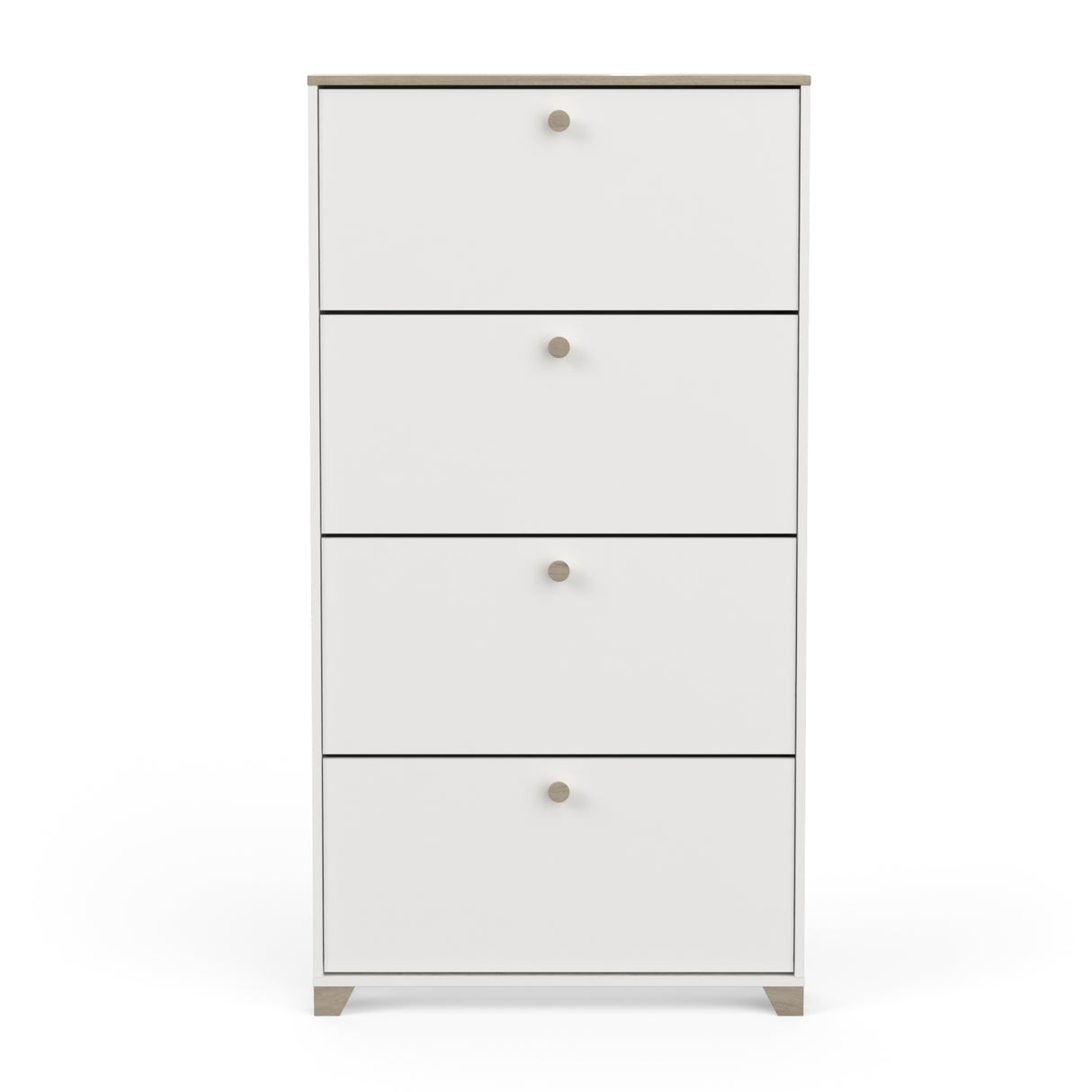 Prague 4 Door Matt White and Oak Shoe Cabinet - FurniComp