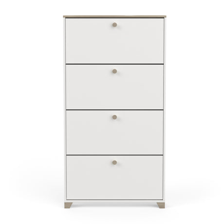 Prague 4 Door Matt White and Oak Shoe Cabinet - FurniComp