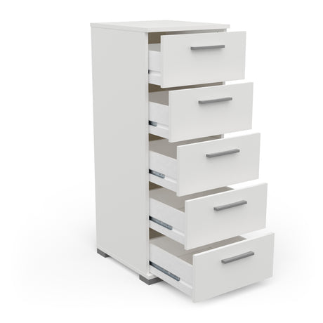 Prague 5 Drawer Matt White Tall Chest of Drawers - FurniComp