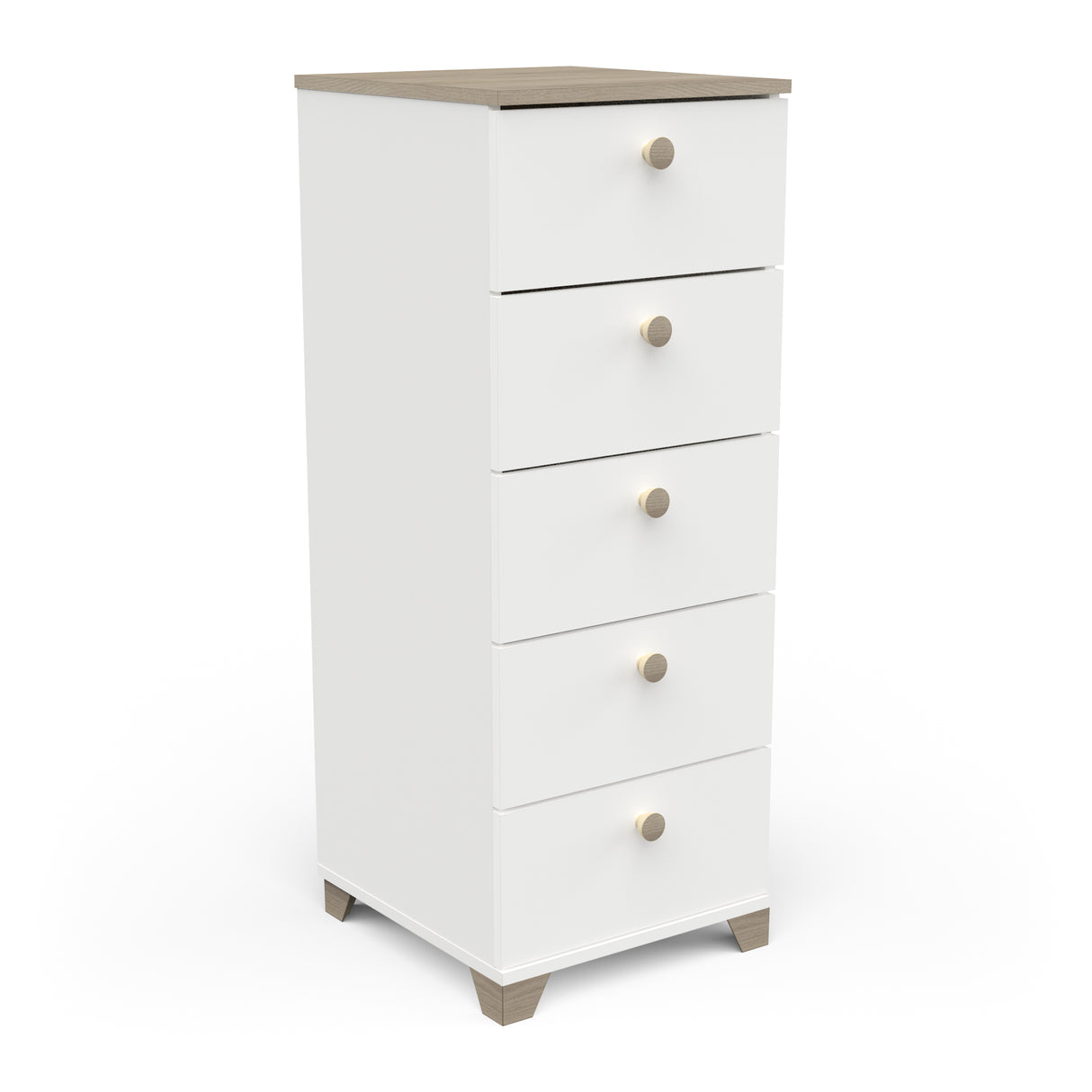 Prague 5 Drawer Matt White and Oak Tall Chest of Drawers - FurniComp