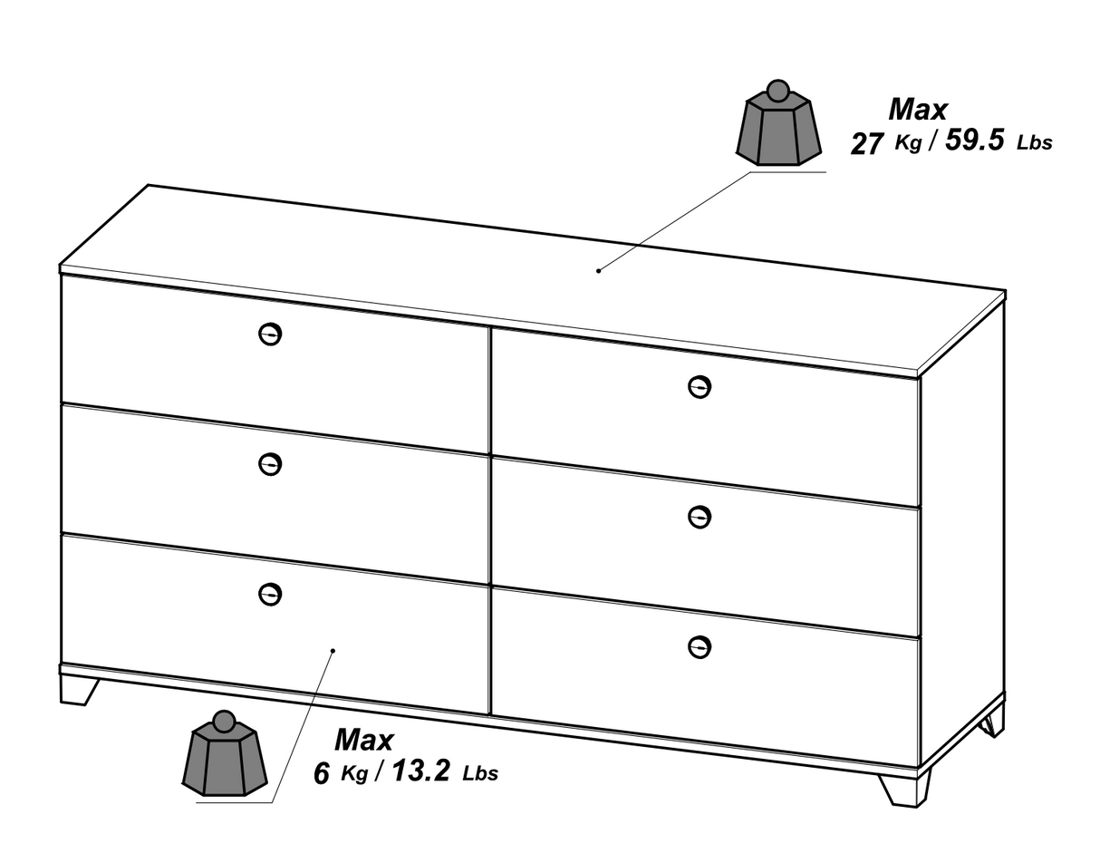 Prague 6 Drawer (3+3) Matt White and Oak Chest of Drawers - FurniComp