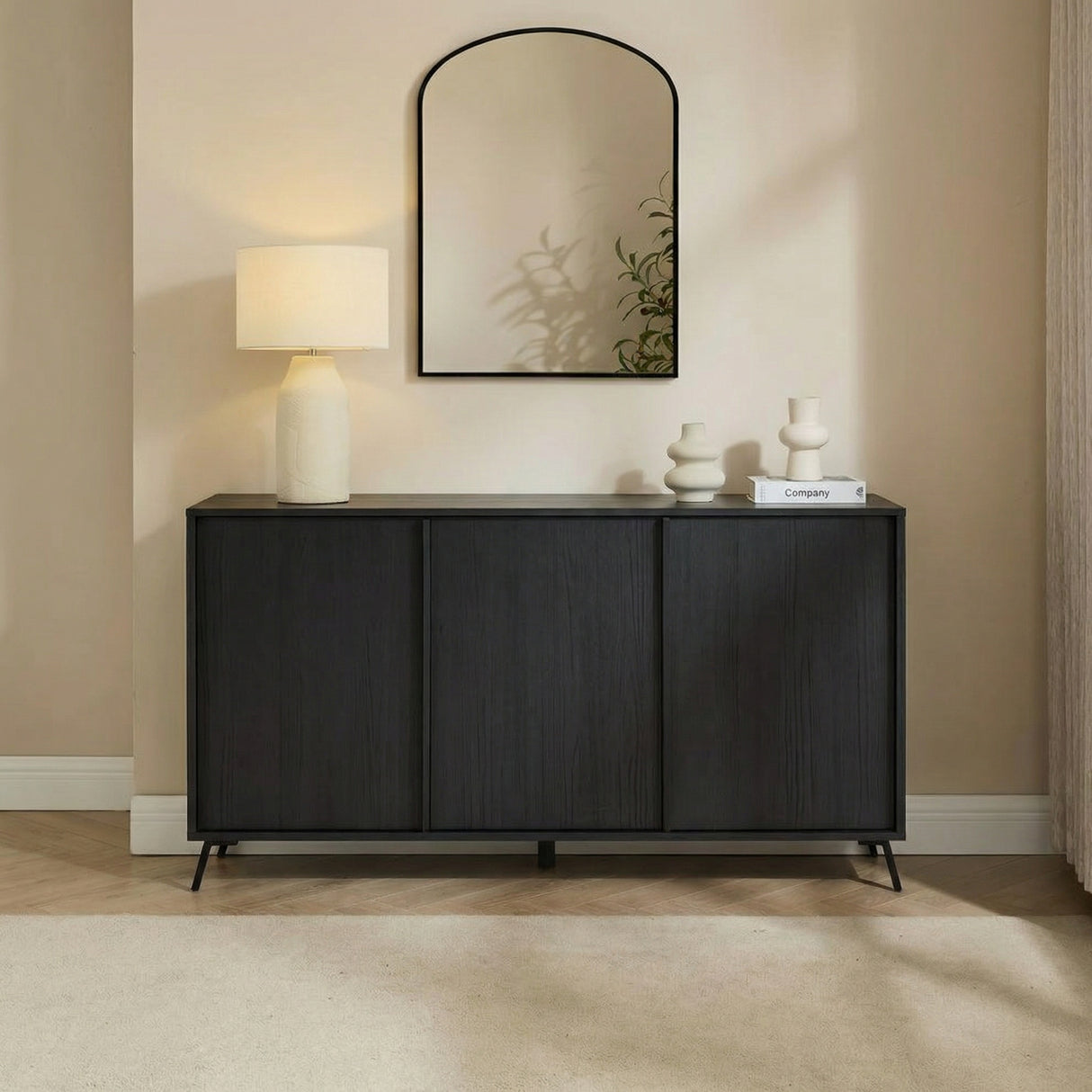 Ravenna 3 Door 156cm Black Oak Sideboard - FurniComp