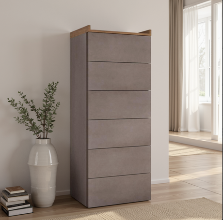 Renato 6 Drawer 50cm Tall Chest of Drawers - Bronze & Mercure Oak - FurniComp