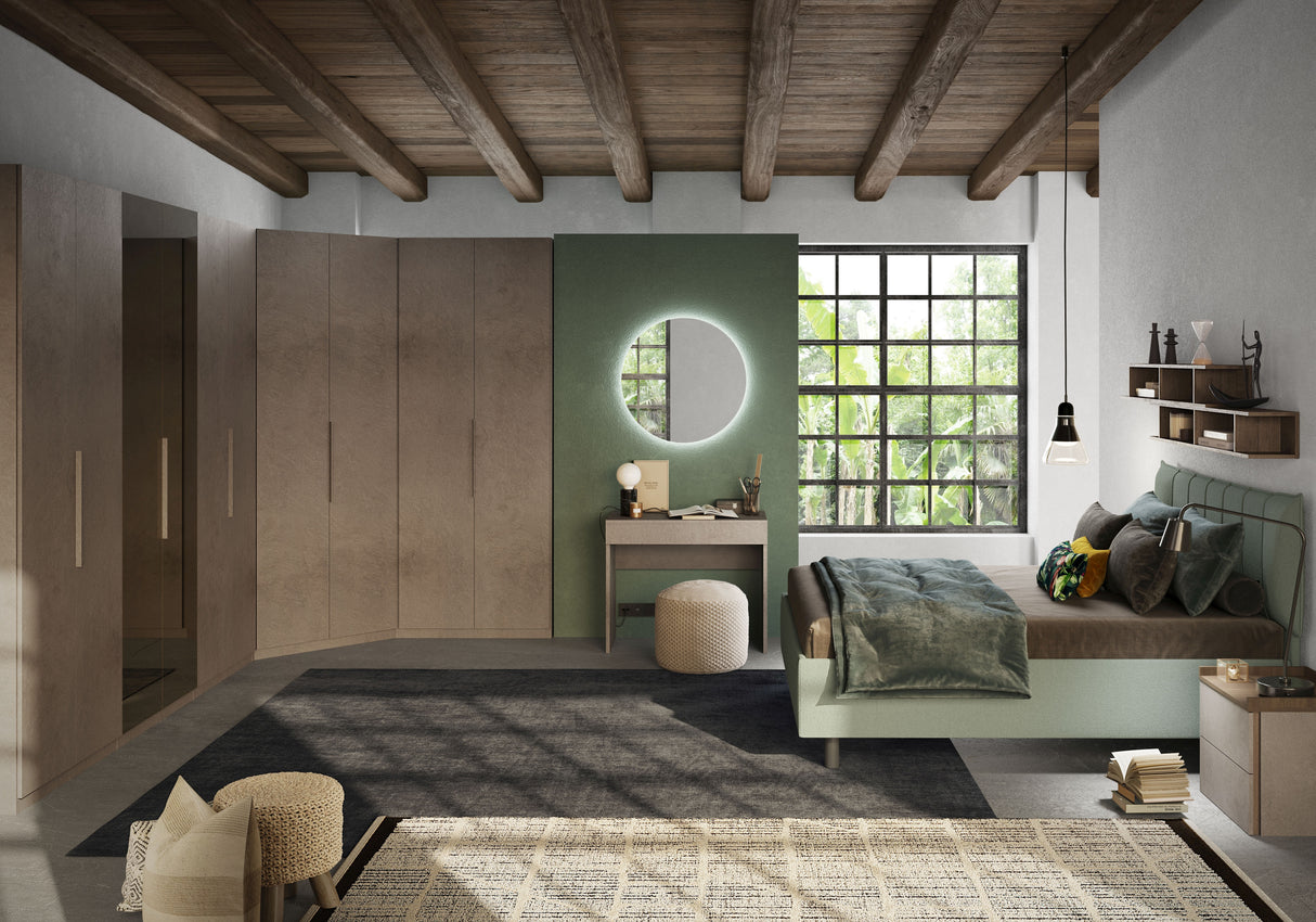 Renato 2 Drawer Bedside Table - Bronze & Mercure Oak - FurniComp