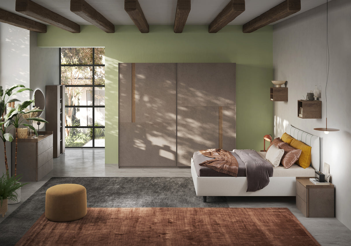 Renato 2 Drawer Bedside Table - Bronze & Mercure Oak - FurniComp