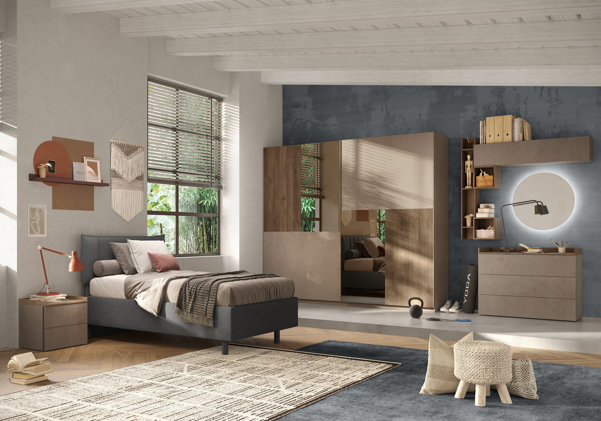 Renato 2 Drawer Bedside Table - Bronze & Mercure Oak - FurniComp