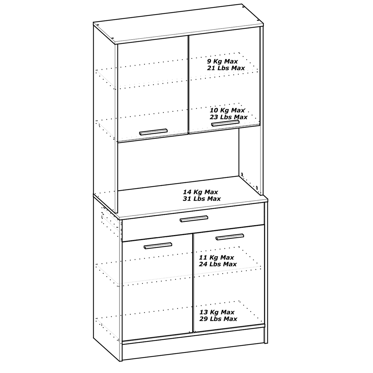 Rowan Tall Kitchen Pantry Cupboard with Microwave Shelf- Kronberg Oak & Black - FurniComp