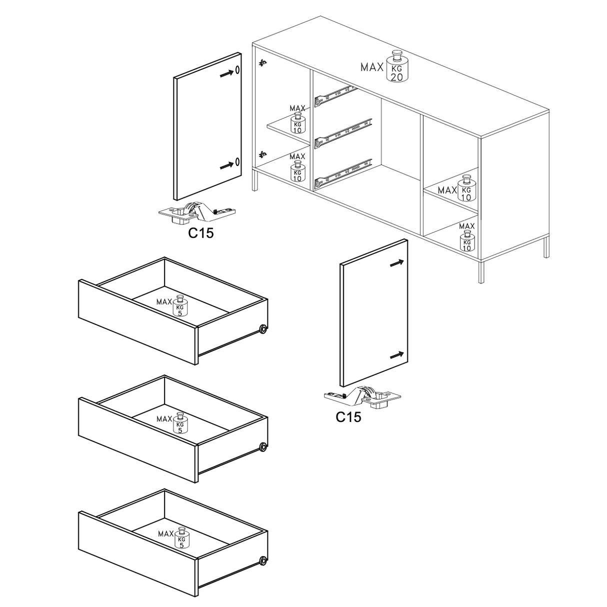 Verona 2 Door 3 Drawer 206cm Black Oak Large Sideboard - FurniComp