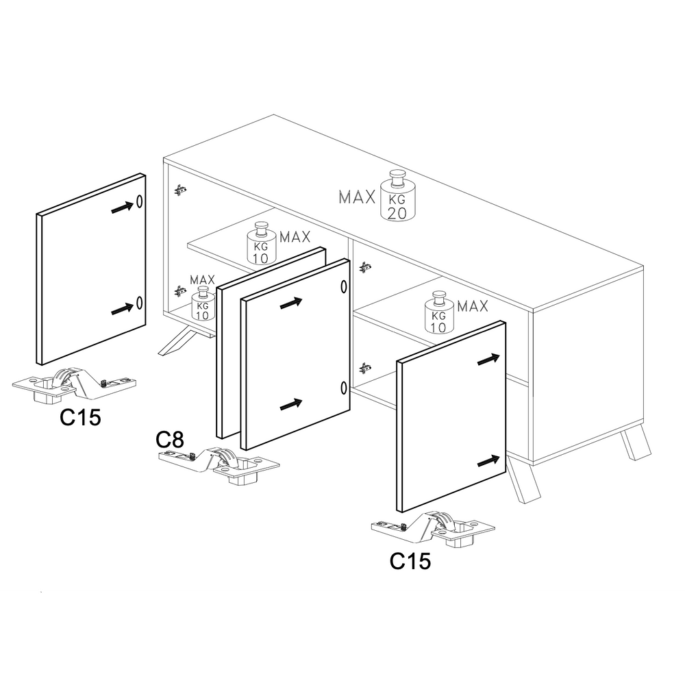 Ravenna 4 Door 205cm White Gloss Large Sideboard - FurniComp