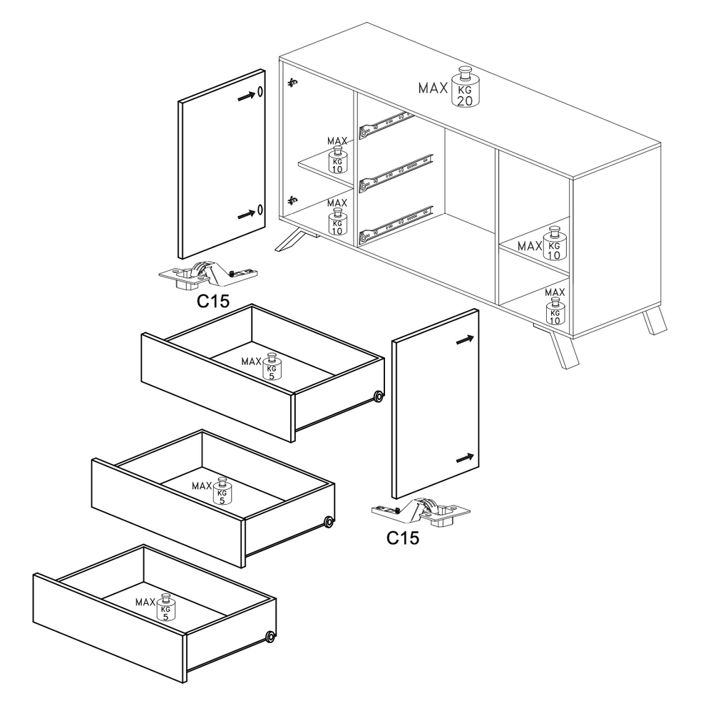 Ravenna 2 Door 3 Drawer 205cm White Gloss Large Sideboard - FurniComp