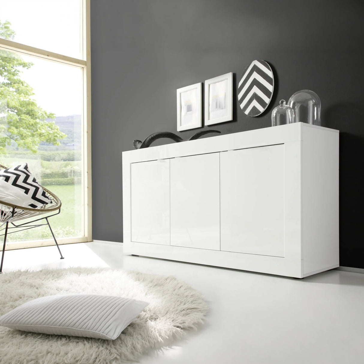 Selene 3 Door White Gloss Sideboard - FurniComp