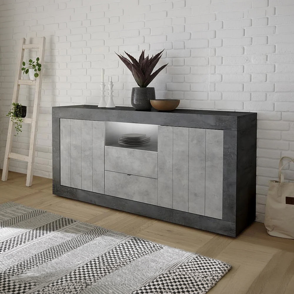 Siena 2 Door 2 Drawer Anthracite and Concrete Grey Sideboard - FurniComp