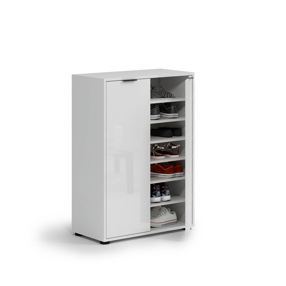 Sydney White Gloss Large 30 Pair Shoe Storage Cupboard - FurniComp