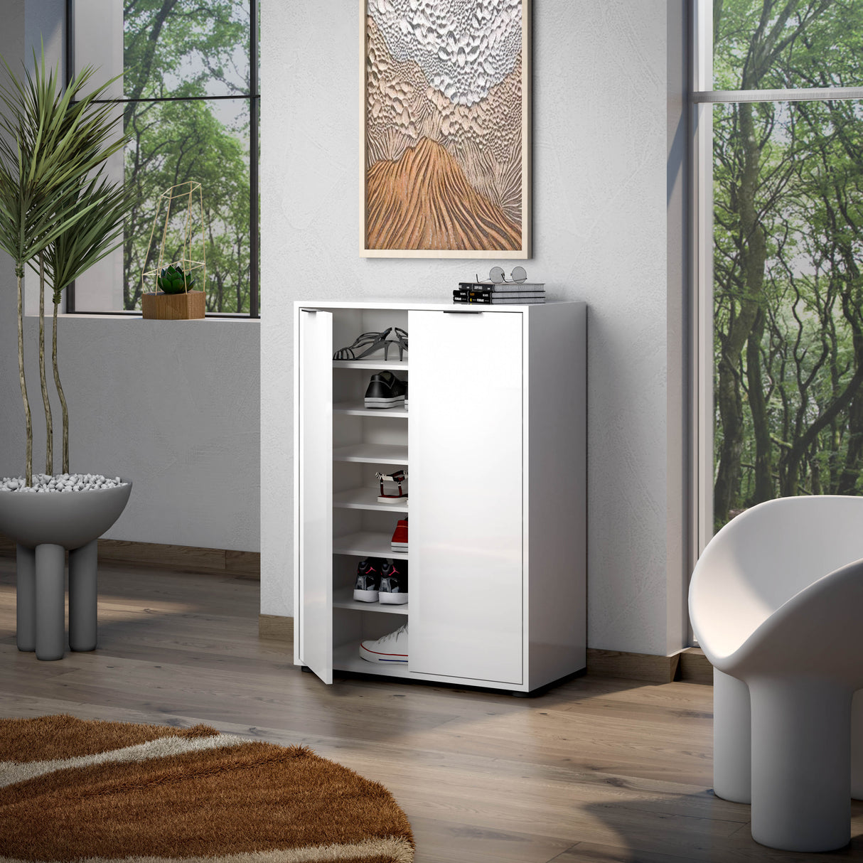 Sydney White Gloss Large 30 Pair Shoe Storage Cupboard - FurniComp