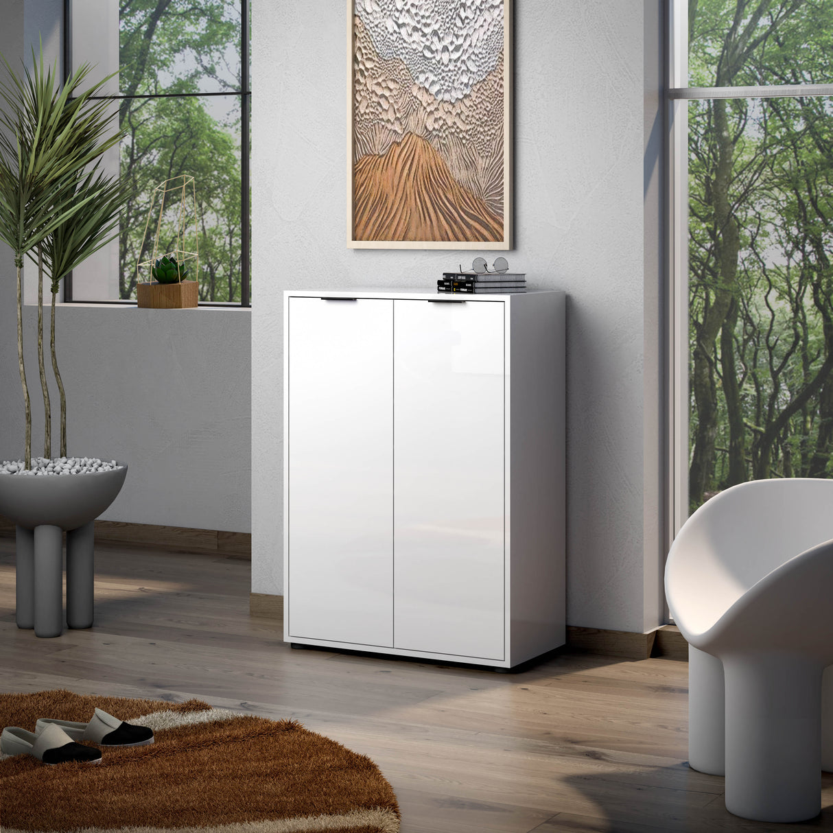 Sydney White Gloss Large 30 Pair Shoe Storage Cupboard - FurniComp