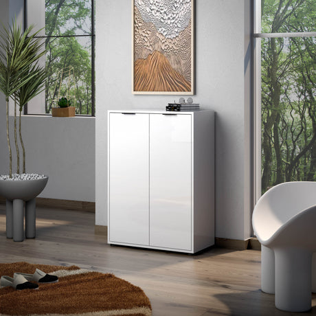 Sydney White Gloss Large 30 Pair Shoe Storage Cupboard - FurniComp