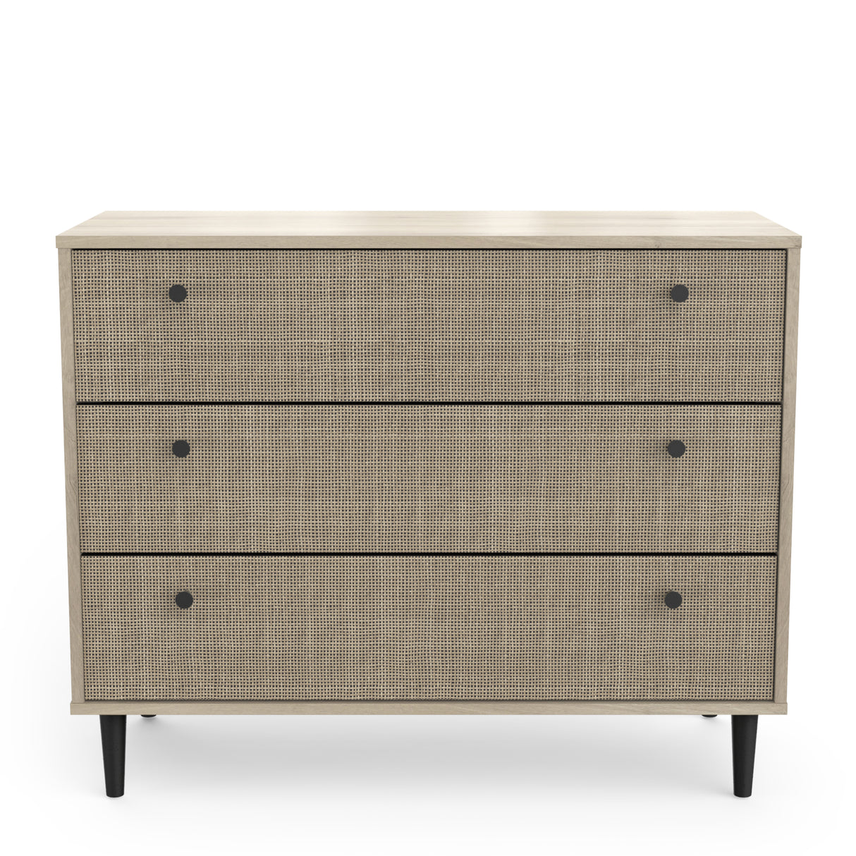 Theo 3 Drawer Oak Rattan style Chest of Drawers - FurniComp