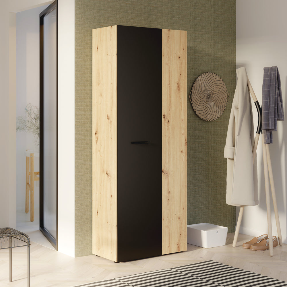 Variant Multipurpose Artisan Oak & Black Tall 2 Door Broom Utility Cupboard - FurniComp